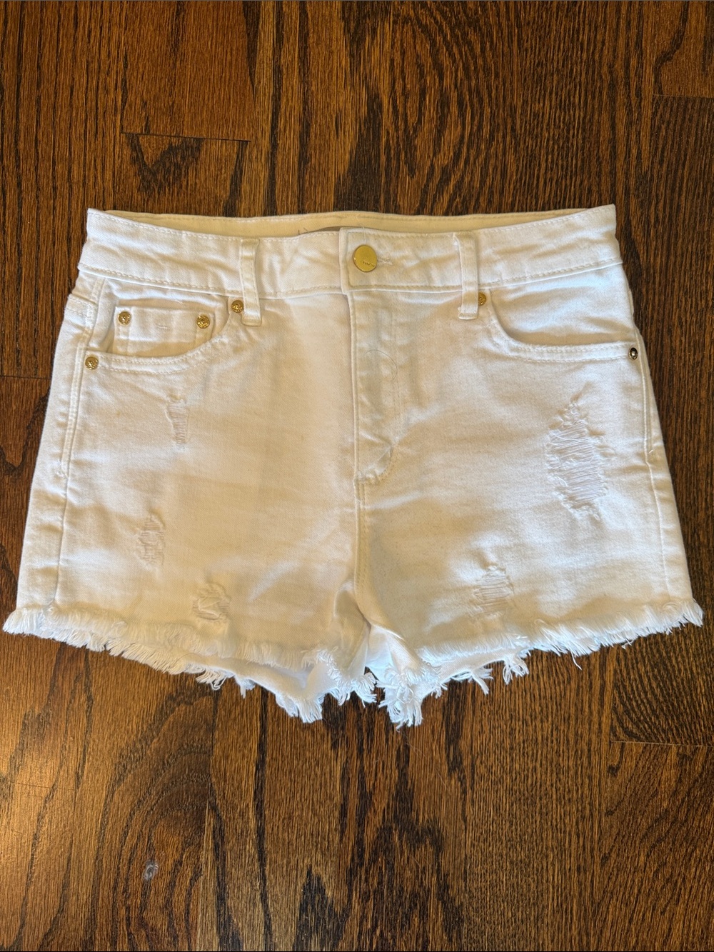 Tractr White Distressed Frayed Hem Denim Shorts - Girls